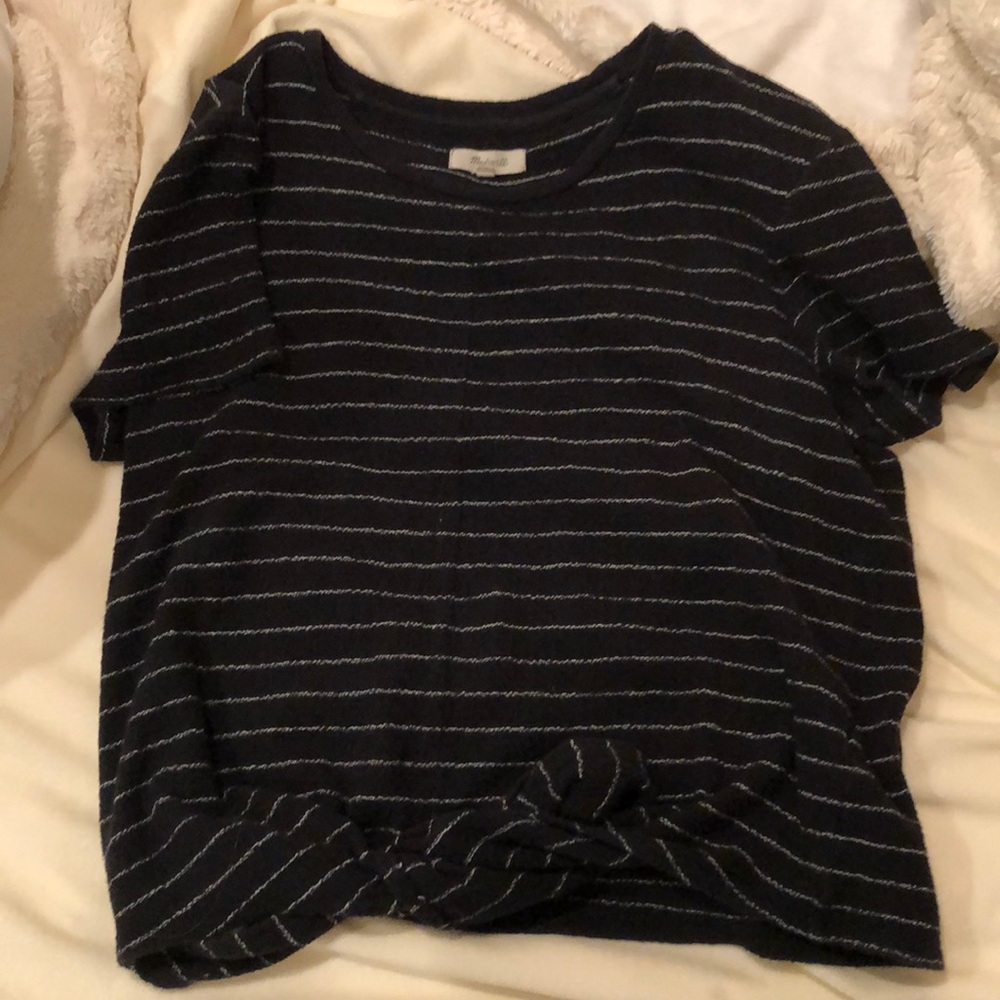 Black striped tie in the front top